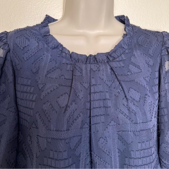 Jade Melody Tam Embroidered Swiss Dot Flutter Sleeve Navy Dress Women Large - Picture 3 of 12